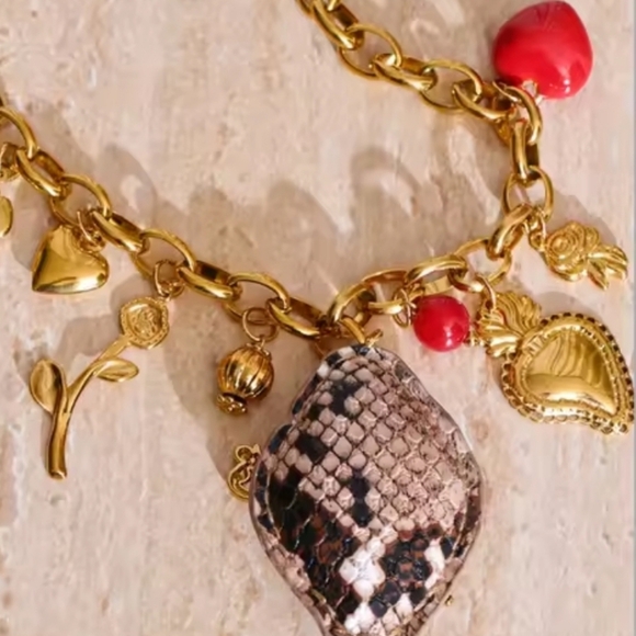 Anthropologie Heart Snakeskin Charm Necklace | NWOT - Picture 5 of 7